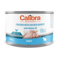 Calibra Cat Adult GF – Kuře a kuřecí srdce s lososovým olejem, konzerva 200 g