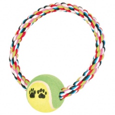 Bavlněný provaz ve tvaru kruhu s tenisovým míčkem - 18 cm