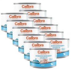 Calibra Cat Adult GF – Kuře a kuřecí srdce s lososovým olejem, konzerva 12 x 200 g